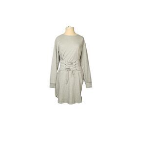 Aqua Corseted waist  Grey Sweatshirt Dress Comfort Coverup 100% Cotton Size XS